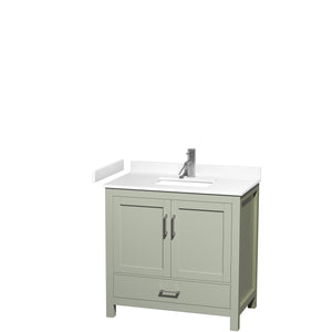Sheffield 36 inch Single Bathroom Vanity in Light Green White Cultured Marble Countertop Undermount Square Sink Brushed Nickel Trim