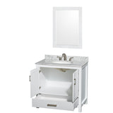 Sheffield 36 Inch Single Bathroom Vanity in White White Carrara Marble Countertop Undermount Oval Sink and 24 Inch Mirror