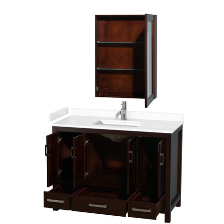 Sheffield 48 Inch Single Bathroom Vanity in Espresso White Cultured Marble Countertop Undermount Square Sink Medicine Cabinet