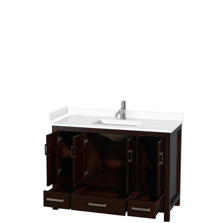 Sheffield 48 Inch Single Bathroom Vanity in Espresso White Cultured Marble Countertop Undermount Square Sink No Mirror