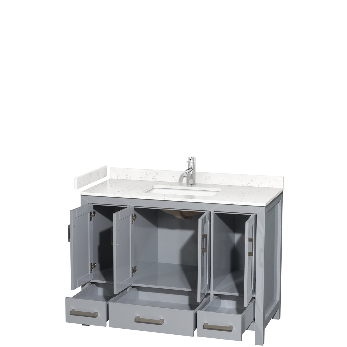 Sheffield 48 Inch Single Bathroom Vanity in Gray Carrara Cultured Marble Countertop Undermount Square Sink No Mirror