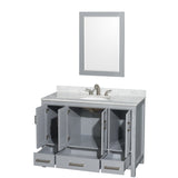 Sheffield 48 Inch Single Bathroom Vanity in Gray White Carrara Marble Countertop Undermount Oval Sink and 24 Inch Mirror