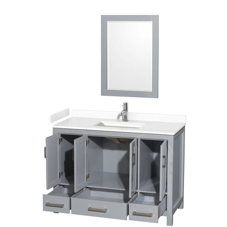 Sheffield 48 Inch Single Bathroom Vanity in Gray White Cultured Marble Countertop Undermount Square Sink 24 Inch Mirror