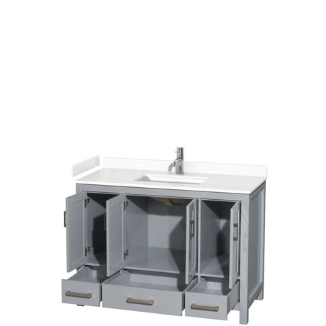 Sheffield 48 Inch Single Bathroom Vanity in Gray White Cultured Marble Countertop Undermount Square Sink No Mirror