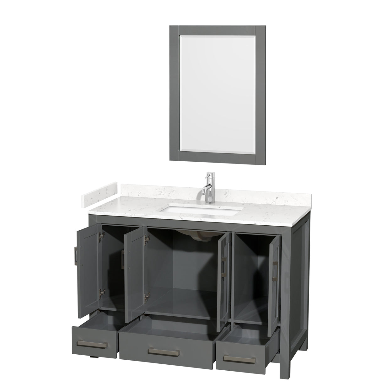 Sheffield 48 Inch Single Bathroom Vanity in Dark Gray Carrara Cultured Marble Countertop Undermount Square Sink 24 Inch Mirror
