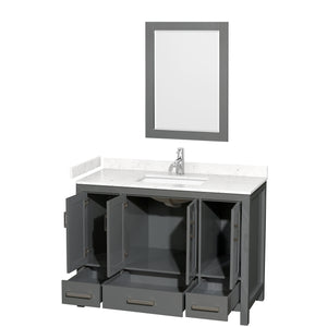 Sheffield 48 Inch Single Bathroom Vanity in Dark Gray Carrara Cultured Marble Countertop Undermount Square Sink 24 Inch Mirror