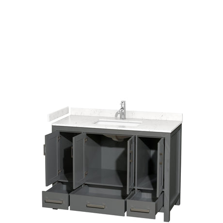 Sheffield 48 Inch Single Bathroom Vanity in Dark Gray Carrara Cultured Marble Countertop Undermount Square Sink No Mirror