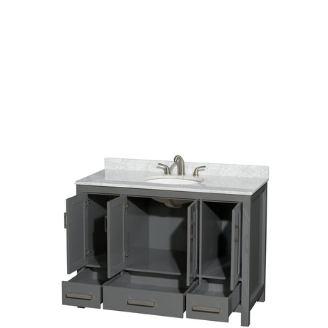Sheffield 48 Inch Single Bathroom Vanity in Dark Gray White Carrara Marble Countertop Undermount Oval Sink and No Mirror