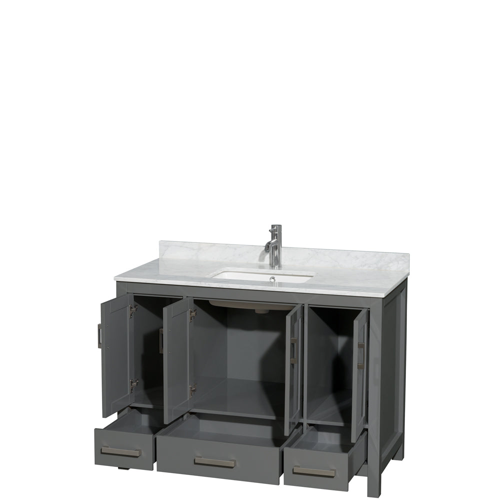 Sheffield 48 Inch Single Bathroom Vanity in Dark Gray White Carrara Marble Countertop Undermount Square Sink and No Mirror