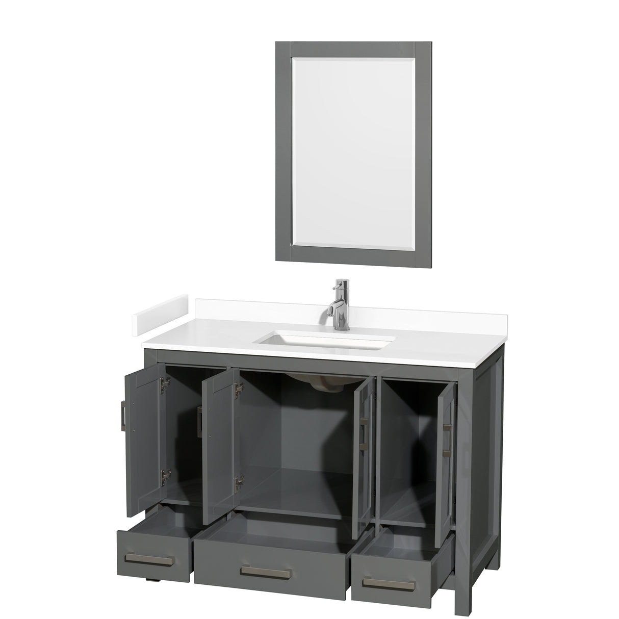 Sheffield 48 Inch Single Bathroom Vanity in Dark Gray White Cultured Marble Countertop Undermount Square Sink 24 Inch Mirror