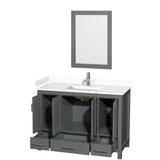 Sheffield 48 Inch Single Bathroom Vanity in Dark Gray White Cultured Marble Countertop Undermount Square Sink 24 Inch Mirror