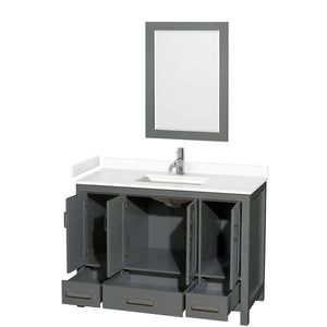 Sheffield 48 Inch Single Bathroom Vanity in Dark Gray White Cultured Marble Countertop Undermount Square Sink 24 Inch Mirror