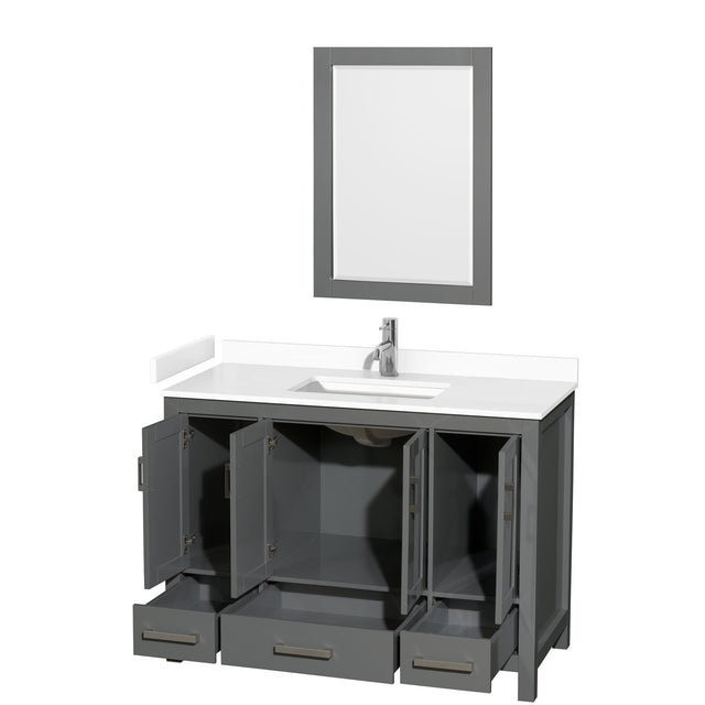 Sheffield 48 Inch Single Bathroom Vanity in Dark Gray White Cultured Marble Countertop Undermount Square Sink 24 Inch Mirror