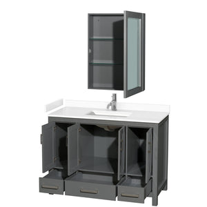 Sheffield 48 Inch Single Bathroom Vanity in Dark Gray White Cultured Marble Countertop Undermount Square Sink Medicine Cabinet