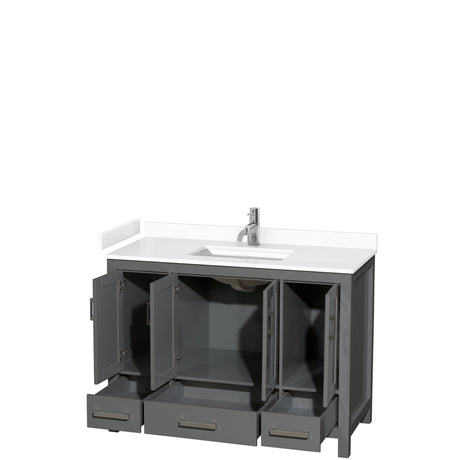 Sheffield 48 Inch Single Bathroom Vanity in Dark Gray White Cultured Marble Countertop Undermount Square Sink No Mirror