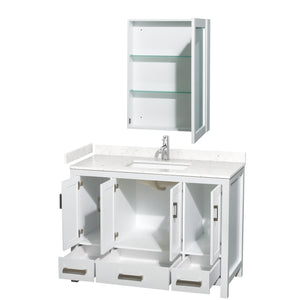 Sheffield 48 Inch Single Bathroom Vanity in White Carrara Cultured Marble Countertop Undermount Square Sink Medicine Cabinet