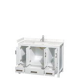 Sheffield 48 Inch Single Bathroom Vanity in White Carrara Cultured Marble Countertop Undermount Square Sink No Mirror