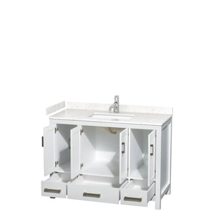 Sheffield 48 Inch Single Bathroom Vanity in White Carrara Cultured Marble Countertop Undermount Square Sink No Mirror
