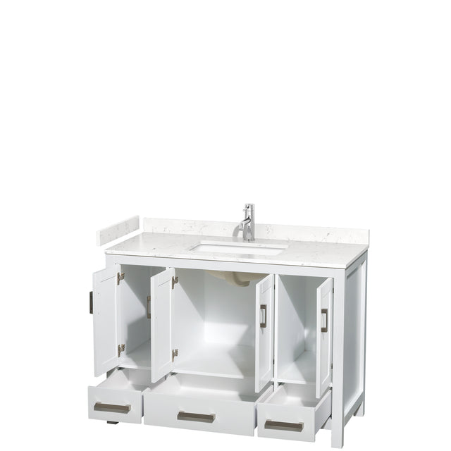 Sheffield 48 Inch Single Bathroom Vanity in White Carrara Cultured Marble Countertop Undermount Square Sink No Mirror
