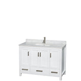 Sheffield 48 Inch Single Bathroom Vanity in White White Carrara Marble Countertop Undermount Square Sink and Medicine Cabinet