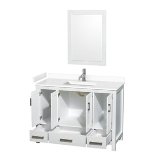 Sheffield 48 Inch Single Bathroom Vanity in White White Cultured Marble Countertop Undermount Square Sink 24 Inch Mirror