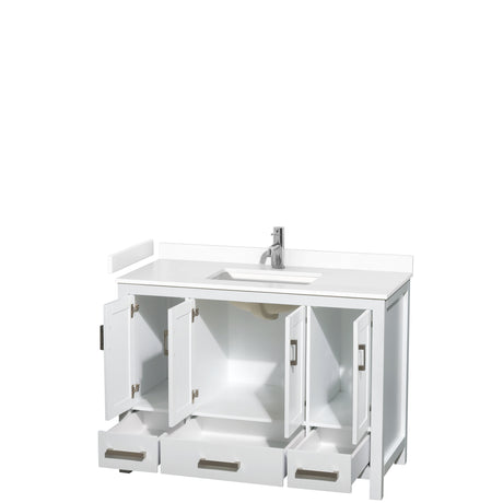 Sheffield 48 Inch Single Bathroom Vanity in White White Cultured Marble Countertop Undermount Square Sink No Mirror