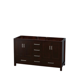Sheffield 60 Inch Double Bathroom Vanity in Espresso White Carrara Marble Countertop Undermount Square Sinks and 58 Inch Mirror