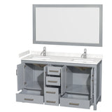 Sheffield 60 Inch Double Bathroom Vanity in Gray Carrara Cultured Marble Countertop Undermount Square Sinks 58 Inch Mirror