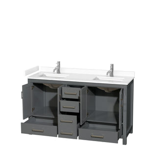 Sheffield 60 Inch Double Bathroom Vanity in Dark Gray White Cultured Marble Countertop Undermount Square Sinks No Mirror