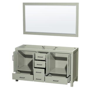 Sheffield 60 inch Double Bathroom Vanity in Light Green No Countertop No Sinks Brushed Nickel Trim 58 inch Mirror