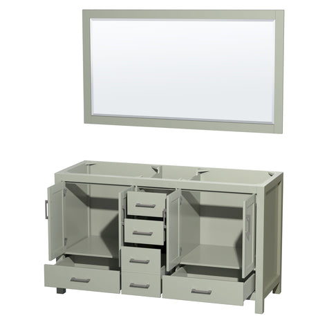 Sheffield 60 inch Double Bathroom Vanity in Light Green No Countertop No Sinks Brushed Nickel Trim 58 inch Mirror