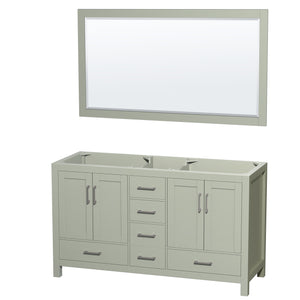 Sheffield 60 inch Double Bathroom Vanity in Light Green No Countertop No Sinks Brushed Nickel Trim 58 inch Mirror