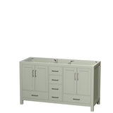 Sheffield 60 inch Double Bathroom Vanity in Light Green No Countertop No Sinks Brushed Nickel Trim