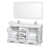 Sheffield 60 Inch Double Bathroom Vanity in White Carrara Cultured Marble Countertop Undermount Square Sinks 58 Inch Mirror