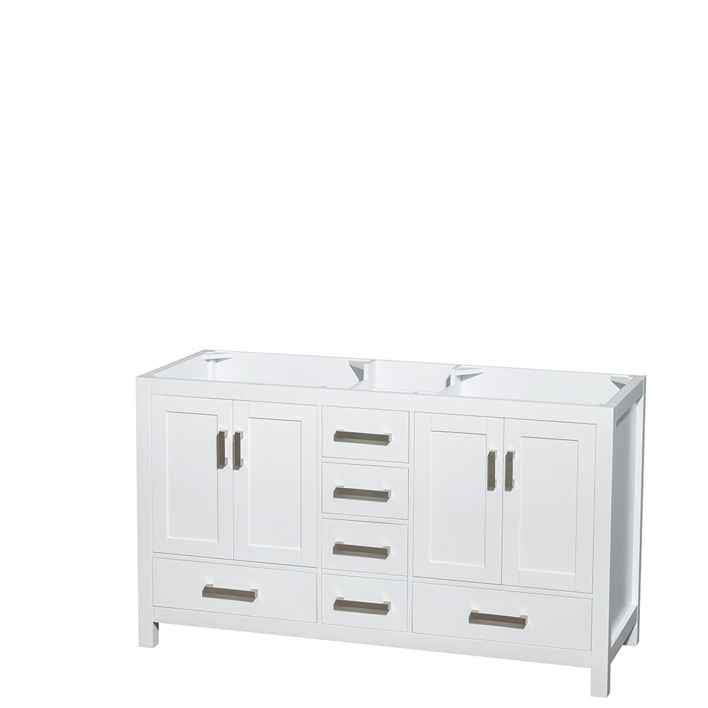 Sheffield 60 Inch Double Bathroom Vanity in White White Carrara Marble Countertop Undermount Oval Sinks and 24 Inch Mirrors