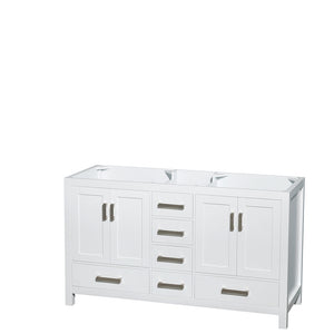 Sheffield 60 Inch Double Bathroom Vanity in White White Carrara Marble Countertop Undermount Oval Sinks and No Mirror