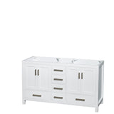 Sheffield 60 Inch Double Bathroom Vanity in White White Carrara Marble Countertop Undermount Square Sinks and No Mirror