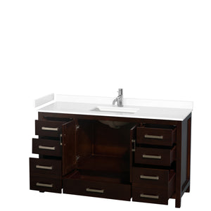 Sheffield 60 Inch Single Bathroom Vanity in Espresso White Cultured Marble Countertop Undermount Square Sink No Mirror