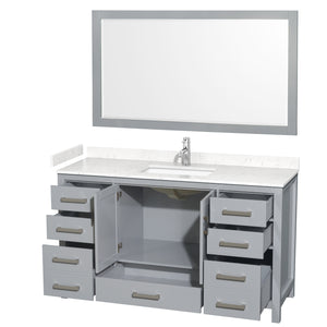 Sheffield 60 Inch Single Bathroom Vanity in Gray Carrara Cultured Marble Countertop Undermount Square Sink 58 Inch Mirror