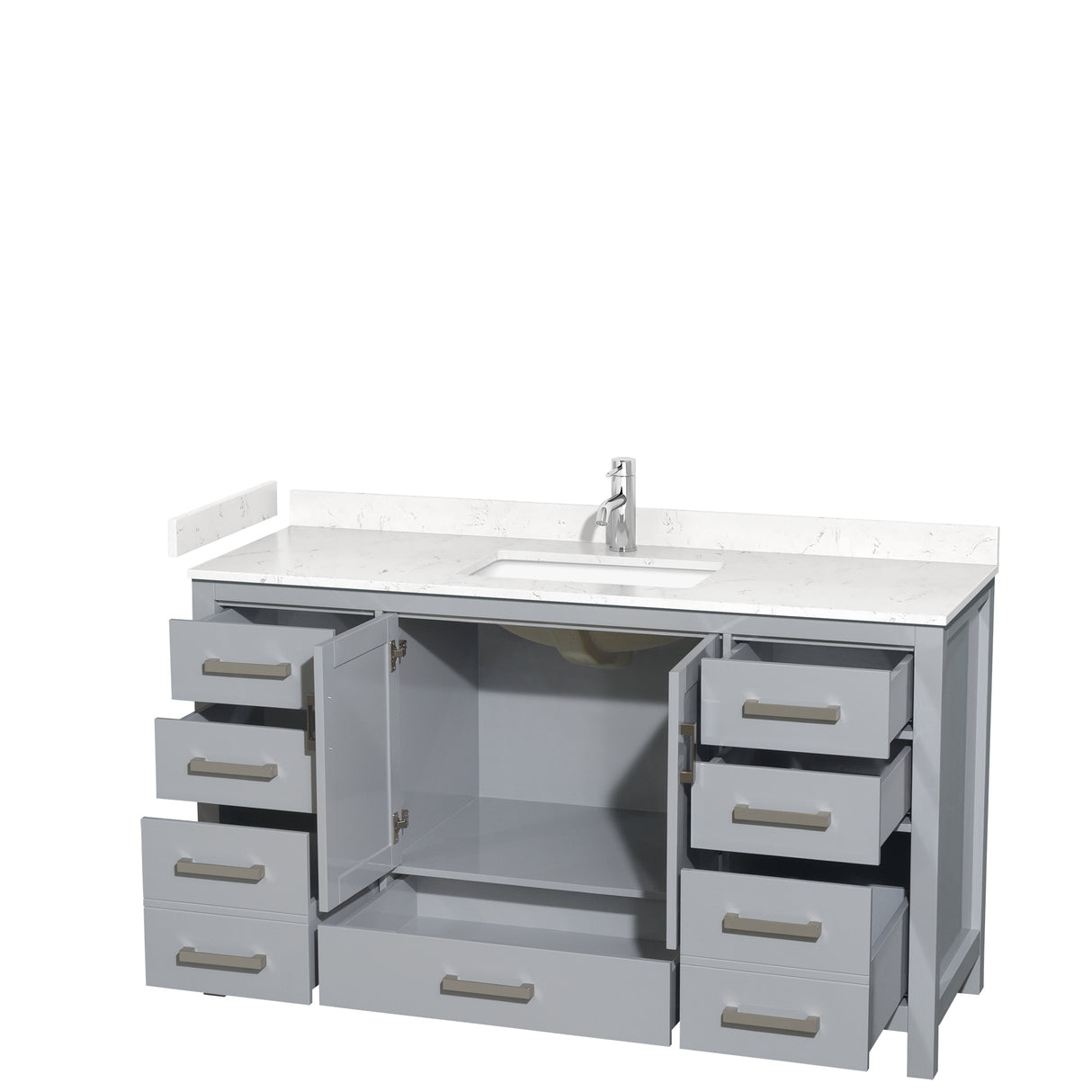 Sheffield 60 Inch Single Bathroom Vanity in Gray Carrara Cultured Marble Countertop Undermount Square Sink No Mirror