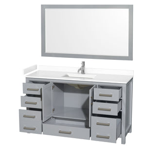 Sheffield 60 Inch Single Bathroom Vanity in Gray White Cultured Marble Countertop Undermount Square Sink 58 Inch Mirror
