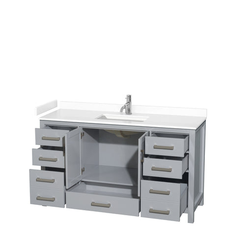 Sheffield 60 Inch Single Bathroom Vanity in Gray White Cultured Marble Countertop Undermount Square Sink No Mirror