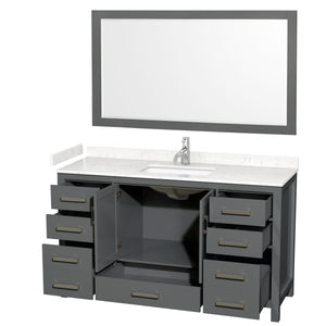 Sheffield 60 Inch Single Bathroom Vanity in Dark Gray Carrara Cultured Marble Countertop Undermount Square Sink 58 Inch Mirror