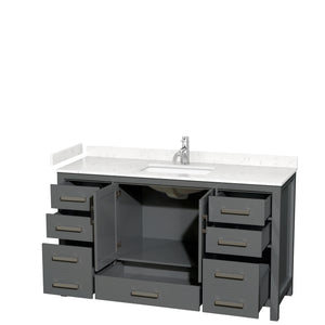 Sheffield 60 Inch Single Bathroom Vanity in Dark Gray Carrara Cultured Marble Countertop Undermount Square Sink No Mirror