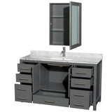 Sheffield 60 Inch Single Bathroom Vanity in Dark Gray White Carrara Marble Countertop Undermount Square Sink and Medicine Cabinet