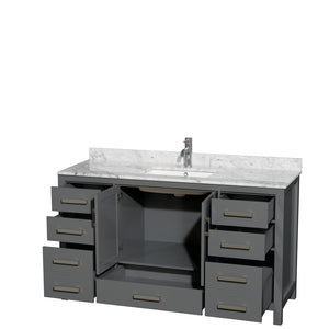 Sheffield 60 Inch Single Bathroom Vanity in Dark Gray White Carrara Marble Countertop Undermount Square Sink and No Mirror