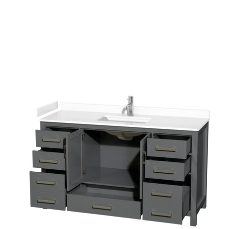 Sheffield 60 Inch Single Bathroom Vanity in Dark Gray White Cultured Marble Countertop Undermount Square Sink No Mirror