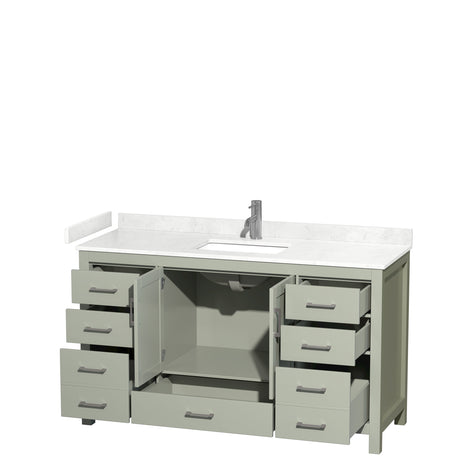 Sheffield 60 inch Single Bathroom Vanity in Light Green Carrara Cultured Marble Countertop Undermount Square Sink Brushed Nickel Trim