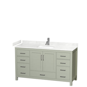 Sheffield 60 inch Single Bathroom Vanity in Light Green Carrara Cultured Marble Countertop Undermount Square Sink Brushed Nickel Trim