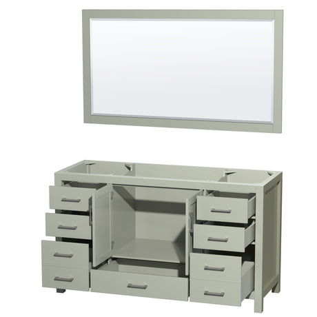 Sheffield 60 inch Single Bathroom Vanity in Light Green No Countertop No Sink Brushed Nickel Trim 58 inch Mirror